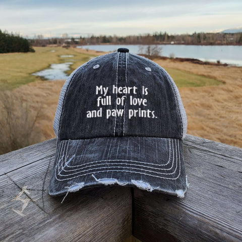 Paw Prints Distressed Herringbone Cotton Trucker Hat