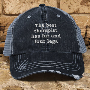 The Best Therapist Distressed Herringbone Cotton Trucker Hat