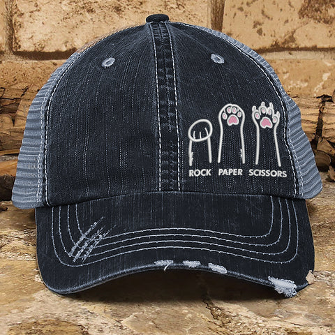 Rock Paper Scissors Embroidered Premium Distressed Hat