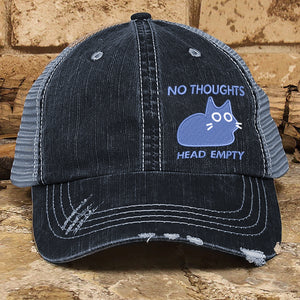 No Thoughts Head Empty Embroidered Premium Distressed Hat