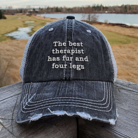 The Best Therapist Distressed Herringbone Cotton Trucker Hat