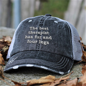 The Best Therapist Distressed Herringbone Cotton Trucker Hat