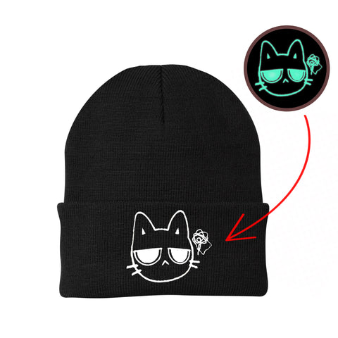 Glow in the Dark Embroidered Beanie/Hat for Cat Lovers