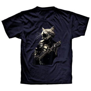 Funny Cat Playing Rock Guitar, Cat Rockstar, Bass Guitar T-Shirt