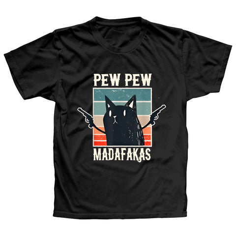 Cat Pew Pew Madafakas Retro Vintage Gift T-Shirt